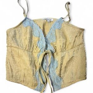 Yellow and Blue Cropped Tank with Lace Trim